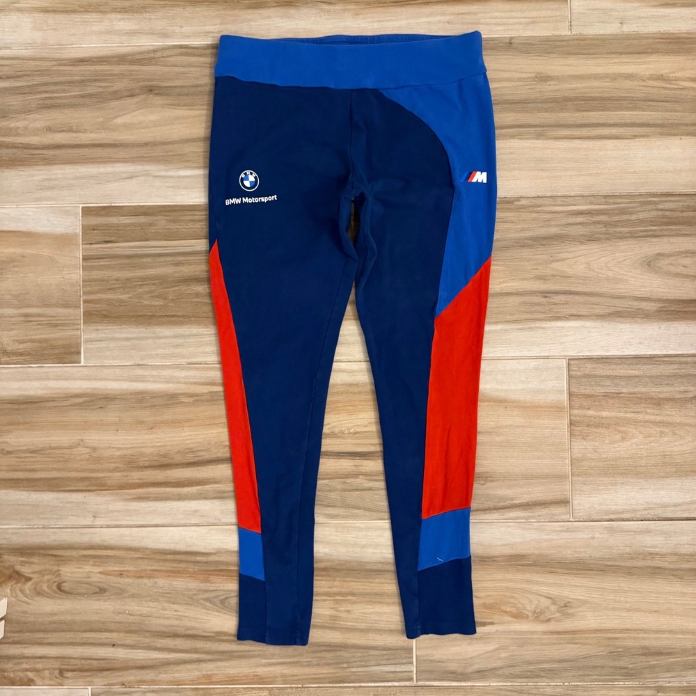 Puma BMW Motorsport Leggings Navy Blue Red Colorblock Tights 531254-04 Womens L